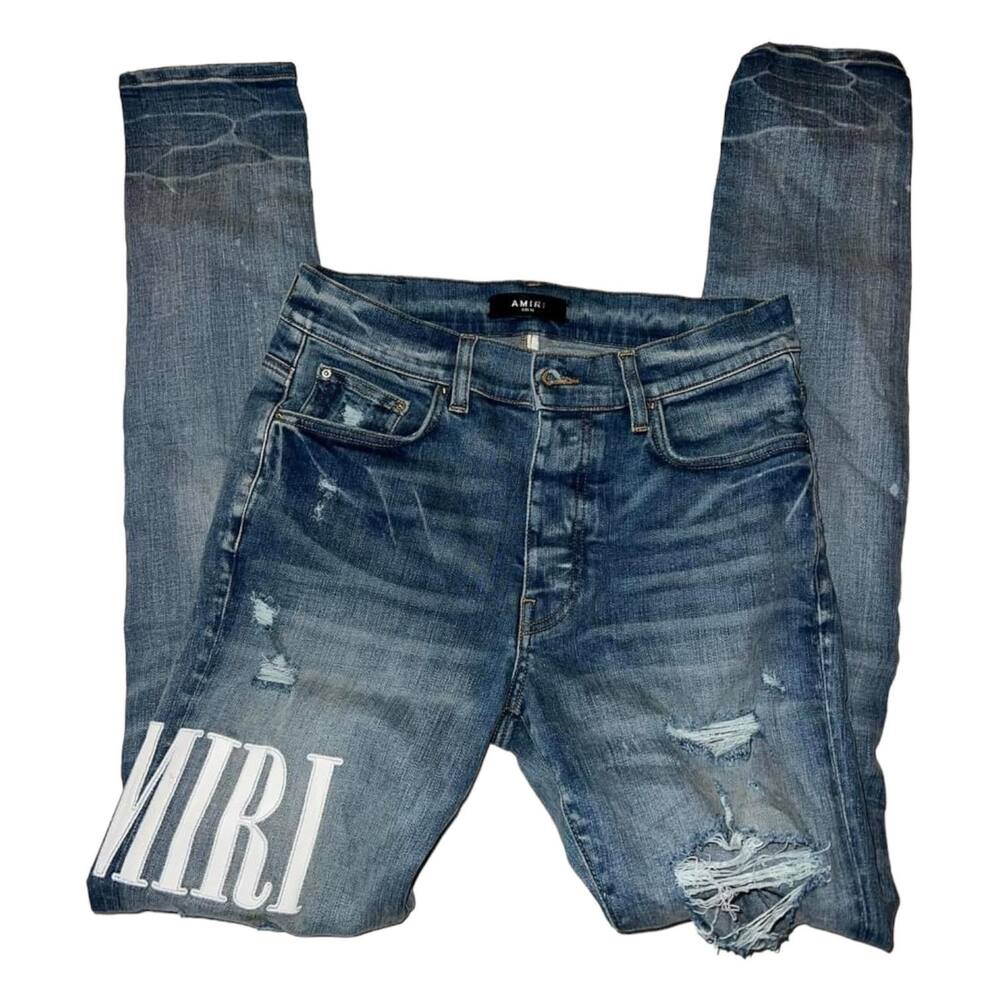Amiri Embroidered Logo Distressed Skinny Denim Jeans Size 32 - Picture 1 of 11